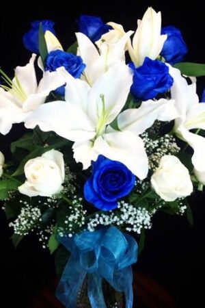 Flowers in A Vase 11 - Blue and White Roses with Lilies in A Vase