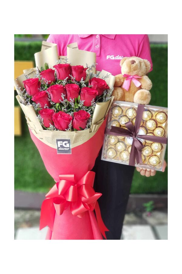 Valentine Bouquet - 1 Dozen China Roses Gift Set