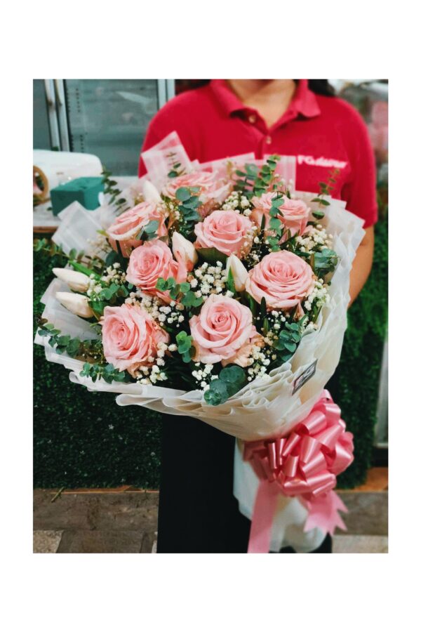 Valentine Bouquet - Pink Ecuadorian Roses and Tulips