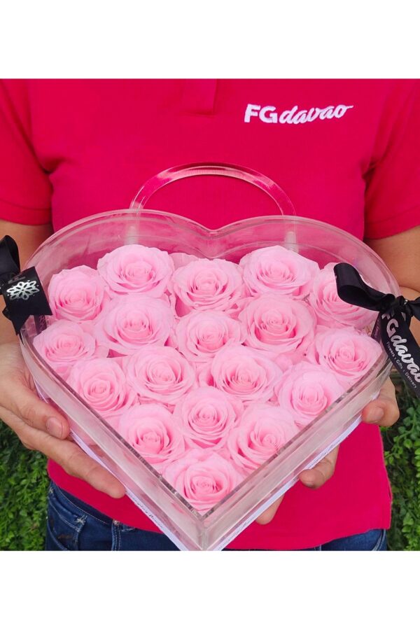 Preserved Rose Dome 34 - Preserved Pink Roses in A Heart Box