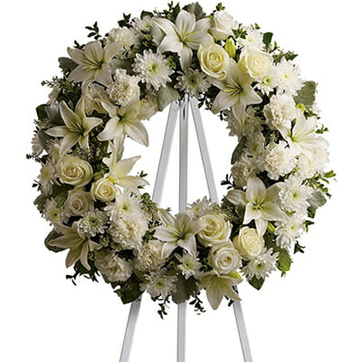 Pink Funeral Wreath (customize ribbon to say what you want)
