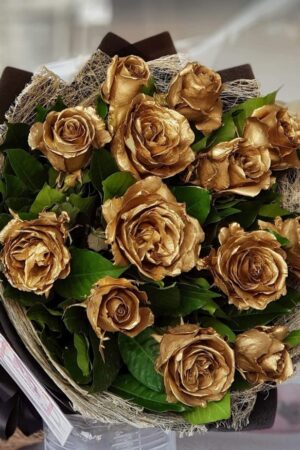 1 Dozen Gold Rose Bouquet - 2